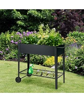 Raised Garden Bed Elevated Planter Box on Wheels Steel Planter with Shelf