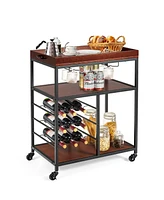 Sugift 3 Tiers Storage Bar Serving Cart with Wine Rack