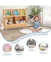 Costway 5-Cube Kids Bookshelf and Toy Organizer Wooden Storage Bookcase with Wood Legs