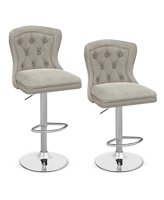 Costway Set of 2 Bar Chairs Dutch Velvet Bar Stool with Footrest Metal Base Anti-Slip Ring