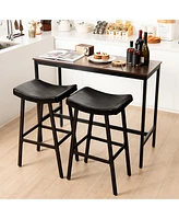 Costway Saddle Bar Stools Set of 2 Height Adjustable Upholstered Saddle Seat & Footrest