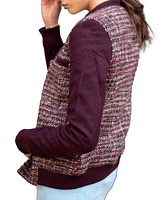 Members Only Women's Updated Tweed Varsity Jacket with Contrast Sleeve