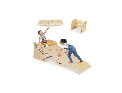 Slickblue Wooden Climbing Toy Triangle Climber Set with Seesaw-Multicolor