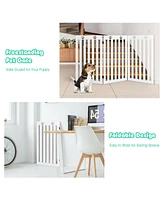 Sugift 36 Inch Folding Wooden Freestanding Pet Gate Dog Gate with 360° Flexible Hinge