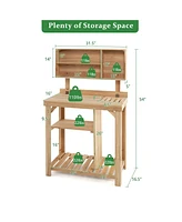 Garden Wooden Potting Table Workstation with Storage Shelf