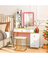 Vanity Table Set with Rgb Led Lights Crystal Crush Diamond Mirror Drawers
