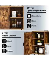 Sugift Mid-century Storage Cabinet with Single Door and Adjustable Shelves