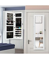 Door Mounted Lockable Mirrored Jewelry Cabinet with Led Lights