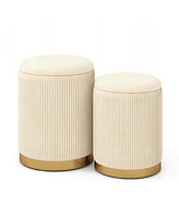 Costway Velvet Storage Ottoman Set of 2 Modern Round Ottoman with Storage for Living Room