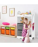 Slickblue Kids Dress up Storage Costume Closet with Mirror and Toy Bins-White