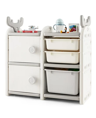 Slickblue 31 Inch Toy Chest and Bookshelf for Toddlers with Enclosed Cabinets and Pull-out Drawers