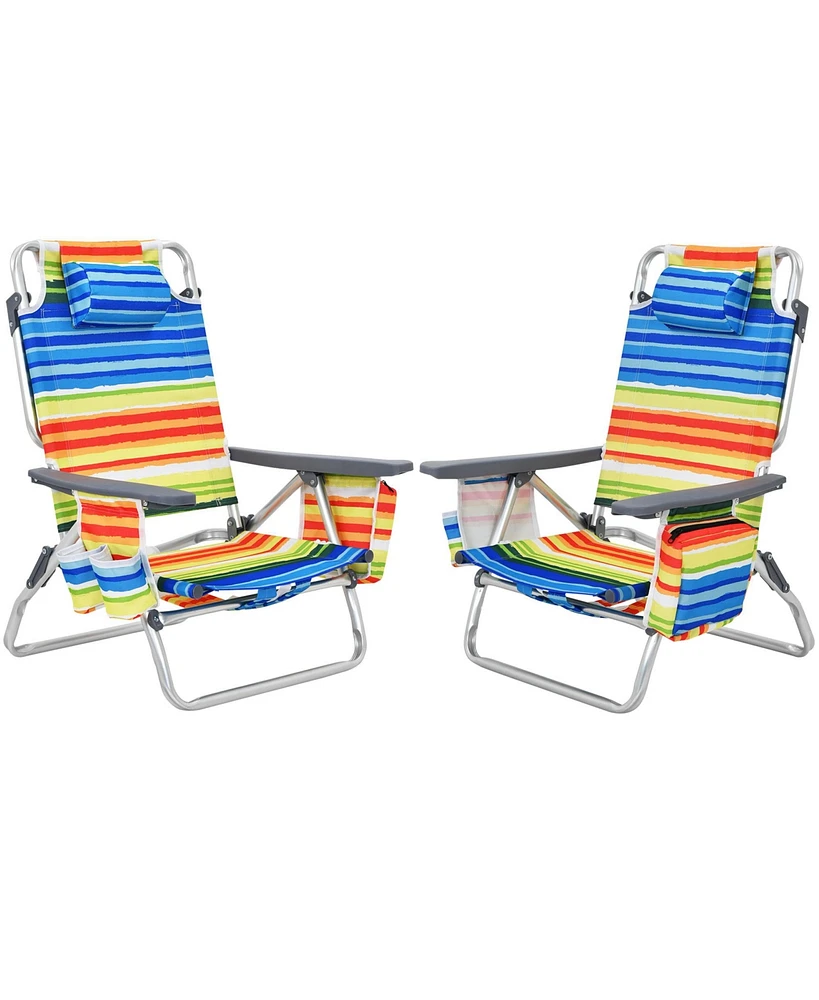 Gymax 2PCS Folding Beach Backpack Chair Reclining Camping Chair w/ Storage Bag