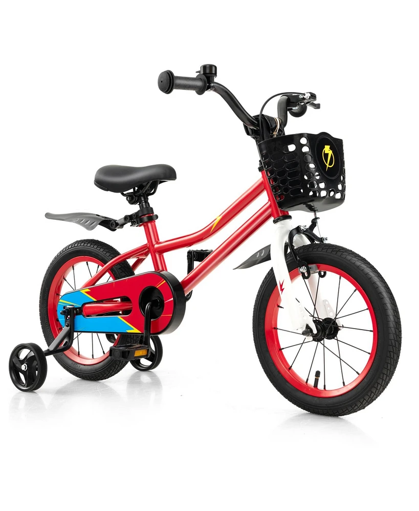 Costway 14" Kid s Bike with Removable Training Wheels & Basket for 3-5 Years Old