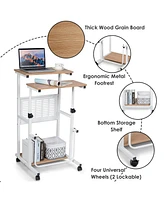 Costway Height Adjustable Computer Standing Desk w/wheels & Footrest