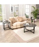 Costway 3 Pcs Coffee Table Set Round Coffee Table and 2 Pcs Square End Tables Metal Frame