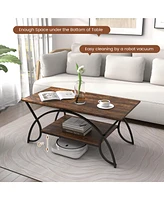 2-Tier Industrial Coffee Table Rectangular Cocktail with Storage Shelf
