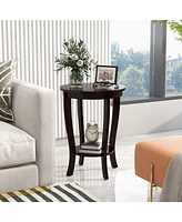 2-Tier End Table 18'' Round Compact Sofa Side Nightstand with Storage Shelf