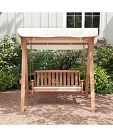 Wood Porch Swing with Canopy Outdoor Patio 2-Seat Swing Bench with Cushions Backyard