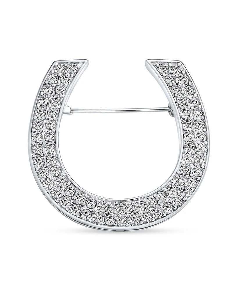 Bling Jewelry Large Western Fashion Statement Equestrian Cubic Zirconia Pave Cz Scarf Horseshoe Brooch Pin For Women