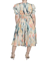 julia jordan Women's Printed Puff-Sleeve Midi Dress