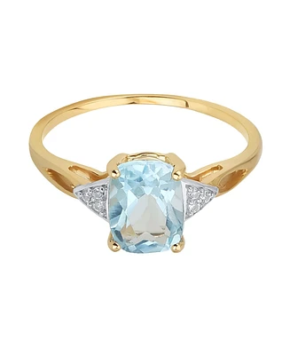 Bling Jewelry Dainty Yellow 14K Gold 2.75CTW Natural White Sapphire Side Stones Natural Sky Blue Topaz Cushion Cut Ring For Women