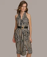 Donna Karan Women's Printed Belted Sleeveless Dress