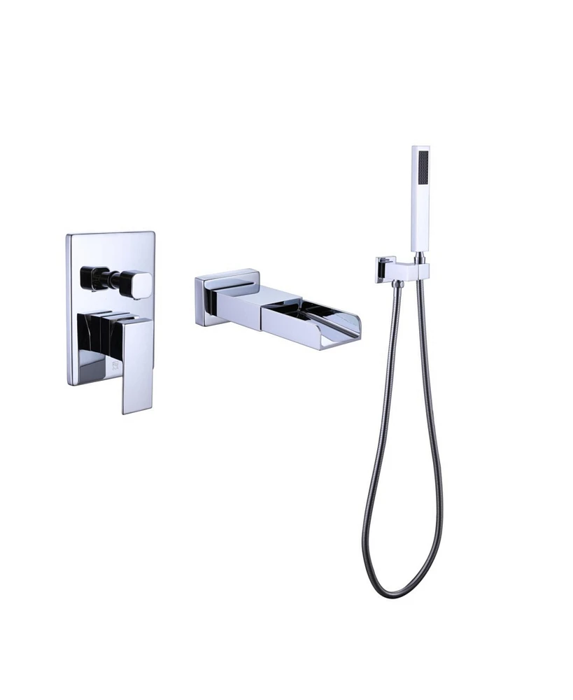 Streamdale Furniture Pressure-Balance Waterfall Single Handle Wall Mount Tub Faucet With Hand Shower, Chrome