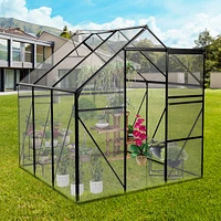 6x6FT Black Polycarbonate Greenhouse with Raised Base and Anchor