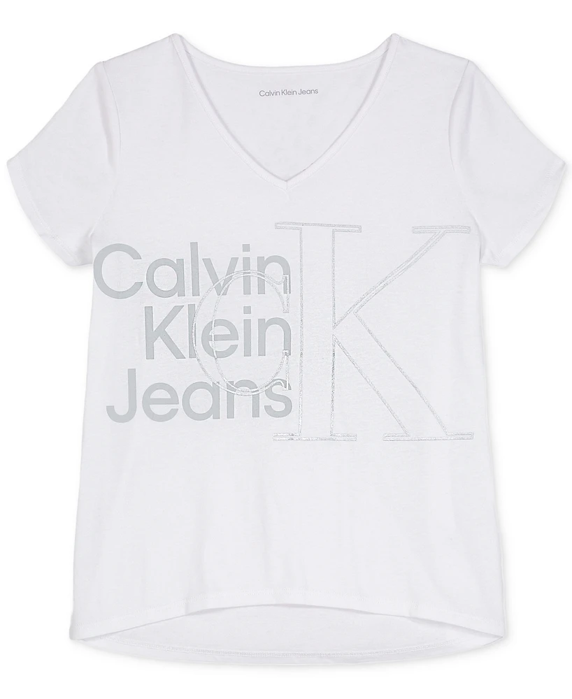 Calvin Klein Big Girls Hybrid Monogram Cotton Graphic T-Shirt