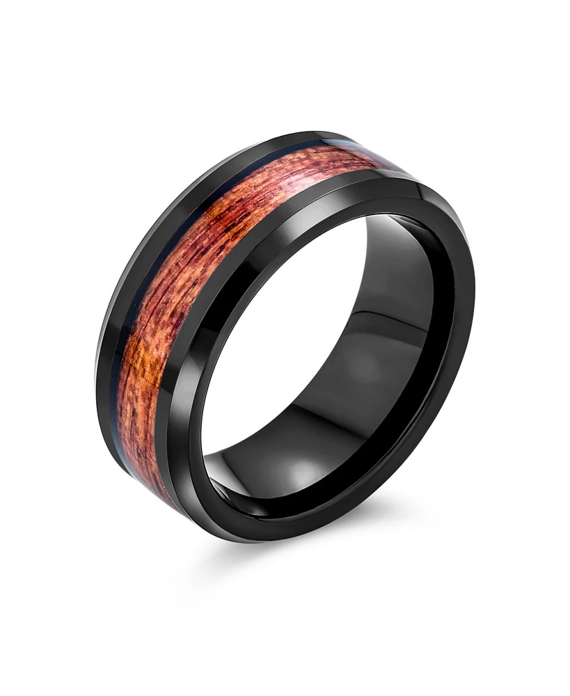 Bling Jewelry Koa Wood Style Inlay Titanium Wedding Band Rings For Women Comfort Fit 8MM