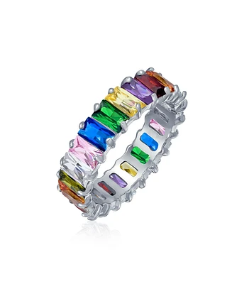 Bling Jewelry Rainbow Emerald Cut Cz Eternity Band Ring Silver