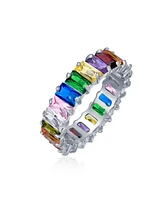 Bling Jewelry Rainbow Emerald Cut Cz Eternity Band Ring Silver