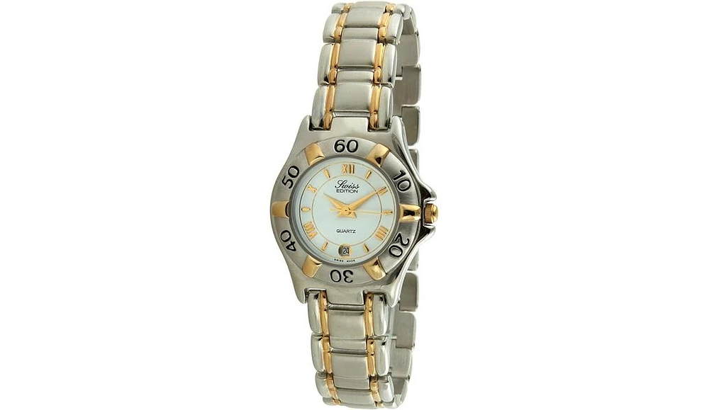 Swiss Edition Women's Bracelet Watch with Two Tone 23K Gold Plated & Silver Sport Bezel