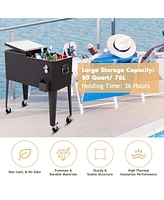 80QT Outdoor Party Portable Rattan Rolling Cooler Cart