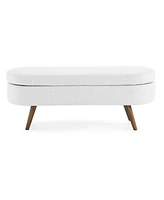 Simplie Fun Ottoman Oval Storage Bench, Rubberwood Legs