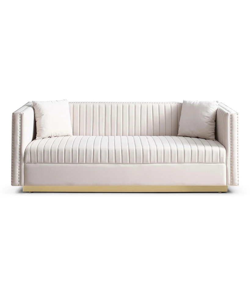 Simplie Fun Modern Beige Velvet Sofa Loveseat Set with 4 Pillows