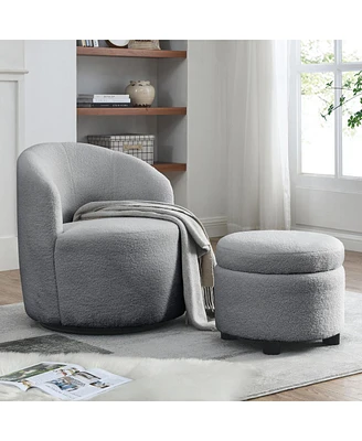 Simplie Fun Upholstered Swivel Chair with Storage, Teddy Fabric