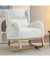 Streamdale Furniture Teddy Fabric Rocking Chair With Packet Wood Legs, Ivory