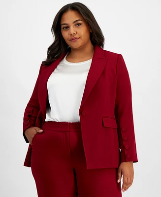 Tahari Asl Plus Long-Sleeve One-Button Blazer