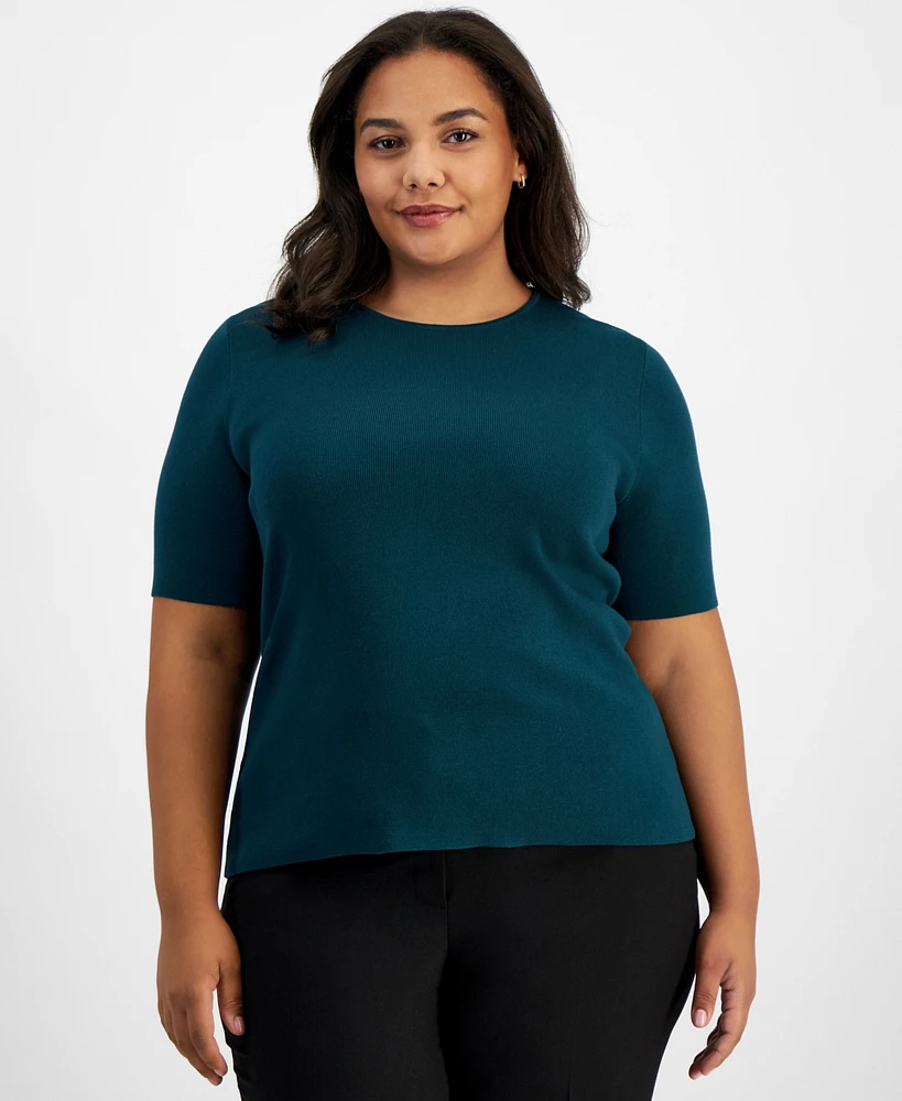 Tahari Asl Plus Short-Sleeve Crewneck Sweater