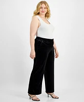 Tahari Asl Plus Velvet Mid-Rise Wide-Leg Pants