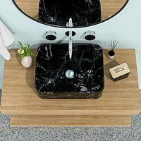 Streamdale Furniture 19" X 15" Black And Gray Marble Pattern Ceramic Rectangular Vessel Bathroom Sink