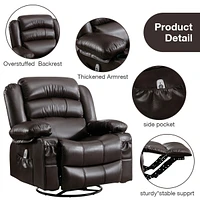 Brown Swivel Rocker Recliner with Massage and Heat