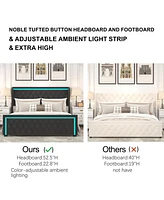 Streamdale Furniture Velvet Upholstered Queen Bed Frame With Led Light Headboard