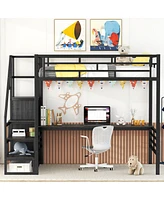 Streamdale Furniture Metal Loft Bed with Desk, Staircase, Storage & Wardrobe