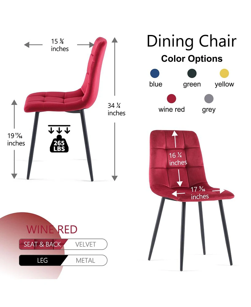 Simplie Fun Mid Century Modern Wine Velvet Dining Chairs Set Of 2 For Kitchen, Living Room