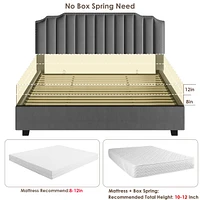 Lift Up Queen Size Bed Velvet Grey