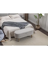 Velvet Fabric Storage Bench Bedroom Bench With Wood Legs For Living Room Bedroom Indoor, Light Gray
