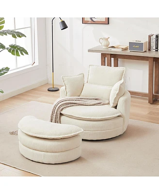 Streamdale Furniture Stylish Swivel Chair and Storage Ottoman Set in Cozy Corduroy