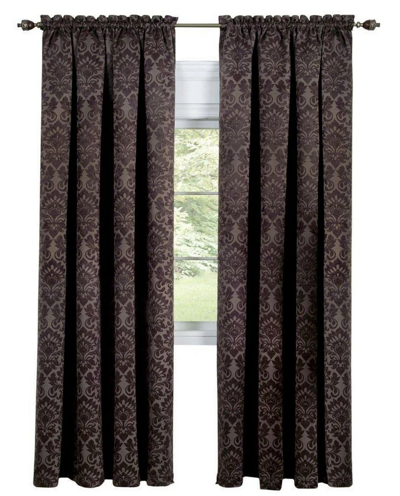 Kate Aurora Royal Living 2 Piece Rod Pocket Damask Design 95% Blackout Curtain Panels - 63 in. Long Brown